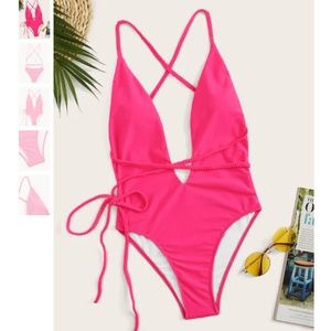 SOLD Plunging Criss Cross Back One Piece Swimsuit